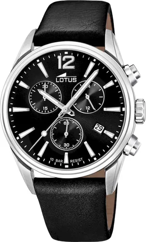 Lotus Herren Armbanduhr Chronograph 18691/3 - Schwarz - Chronograph mit schwarzem Lederarmband, wasserdicht bis 10 ATM und leuchtenden Zeigern für optimale Ablesbarkeit bei Dunkelheit.