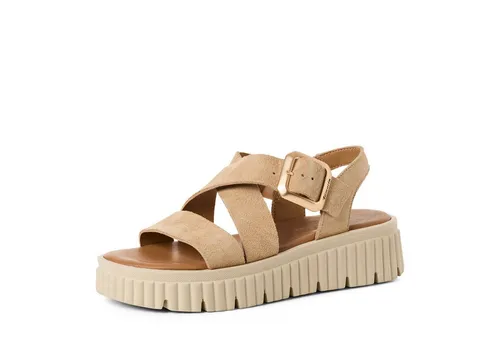 Tamaris Sandalette Damen Bequem beige, EU 41 - Wanderschuhe mit TOUCH-IT Funktion für optimalen Tragekomfort, weiches Fußbett und flache Sohle – ideal für jeden Anlass und angenehmes Laufgefühl.