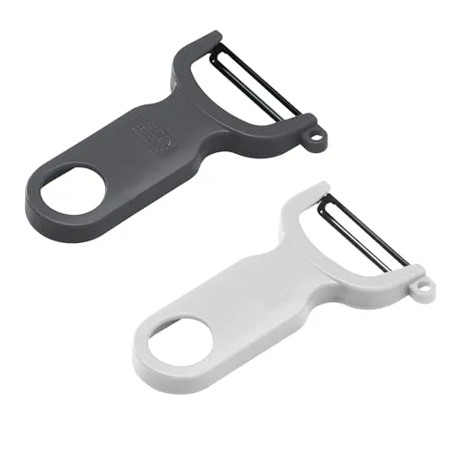 KUHN RIKON Peeler Sparschäler Set 2-teilig, Gemüseschäler, Klinge aus Karbonstahl, Grau und Weiss,