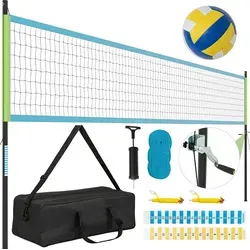 COSTWAY Volleyballnetz Outdoor 9,5 x 1m – Höhenverstellbar mit Zubehör - Robustes Volleyballnetz mit höhenverstellbaren Stangen für alle Altersgruppen. Inklusive Soft-Touch-Volleyball, Pumpe und Tragetasche für einfachen Transport und schnellen Aufbau – ideal für Spaß im Freien!