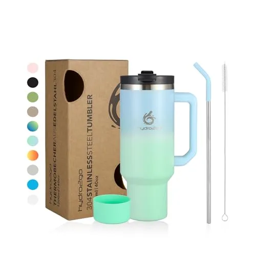 hydro2go Thermobecher mit Strohhalm – hält Getränke bis zu 10 Std. heiß & 12 Std. kalt – BPA-frei, spülmaschinenfest, ideal für unterwegs (1200 ml)