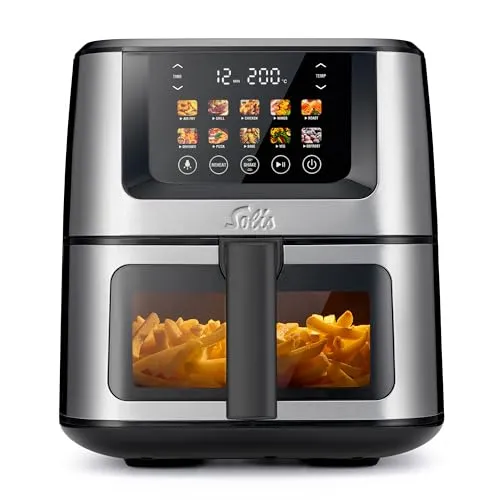 Solis Air Fry & Dry XL 8200 Heißluftfritteuse - Heißluftfritteuse mit 3D-Luftzirkulation, 7,5 l Fassungsvermögen und intuitivem Touch-Display für gesunde, knusprige Gerichte ganz ohne Öl.