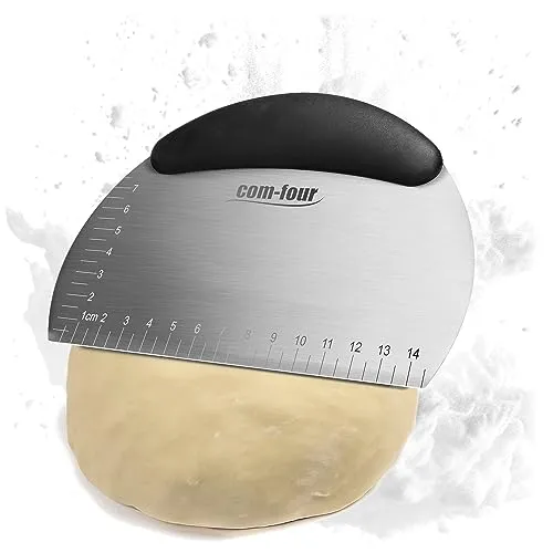 COM-FOUR® Premium Teigspatel, Teigabstecher aus Edelstahl, Teigschneider mit Kunststoffgriff, Teigschaberkante, Dough-Cutter mit abrundeten Seiten, Küchenspachtel (1 Stück - silberfarben - halbrund)