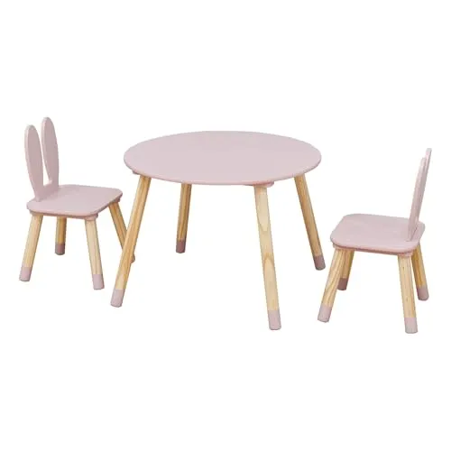 Rebecca Mobili Kinder Tischset mit 2 Stühlen - Kinderzimmertisch & -stuhlset aus robustem MDF und Kiefer, ideal für kreative Spiel- und Essmomente. Einfache Montage und rutschfeste Filzgleiter schützen Ihren Boden.