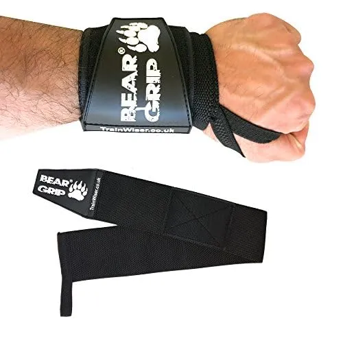 Bear Grip hochwertige, robuste Wickel für Gewichteheben, Bodybuilding, Crossfit, Powerlifting, 61 cm, StrongMan, jet black