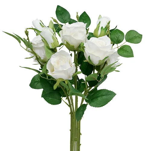Künstlicher Rosenstrauß Weiß 46cm - Dekoration, Premium Kunstblumen,