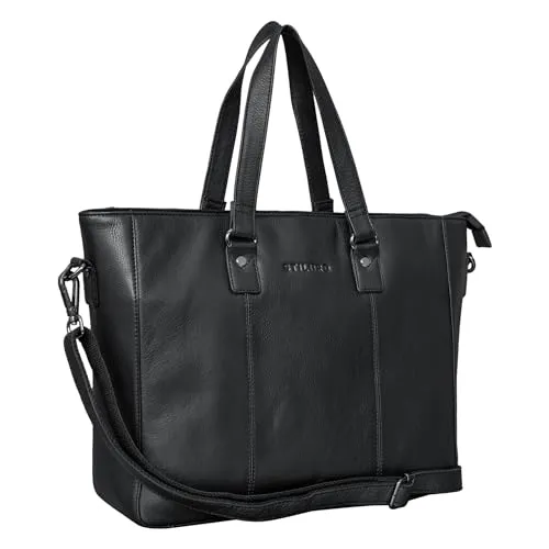 STILORD Damen-Shopper aus Leder schwarz - Vintage Handtasche für Damen - Frauen-Schultertasche - 13,3 Zoll, perfekt für Laptop 'Emmeline'