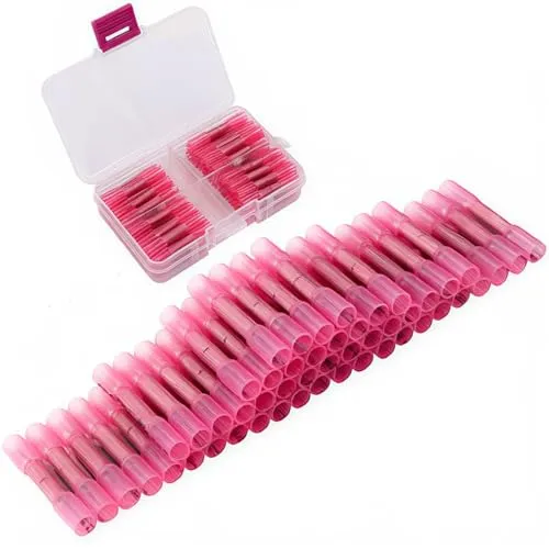Schrumpfstoßverbinder, CESFONJER Crimp-Stoßverbinder-Set, Schrumpfstoßverbinder, rote lötfreie Verbinder-Sets, wasserdichte Kabelverbinder 50 Stück für 22-16 AWG-Kabel