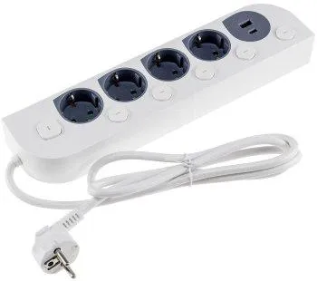 Steckdosenleiste mit Ladebuchsen für USB Einzelschaltung, 4-fach, 1,5m Kabel