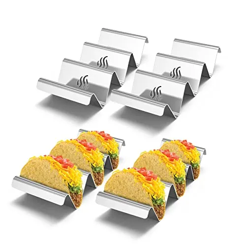Onlyfire Edelstahl Taco Halter Ständer in Wellenform, 4 solide Taco Tabletts mit Griffen
