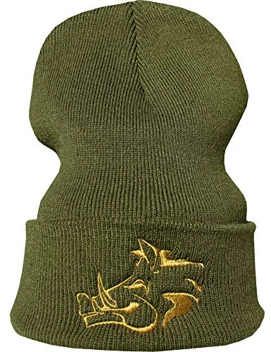 Strickmütze: Wildschwein - Jäger Förster Wald - Wollmütze/Wintermütze / Rollmütze/Long Beanie/Mütze / Seemannsmütze/Unisex Herren Damen/Cool Design Logo Bestickt, Moos Grün, Einheitsgröße