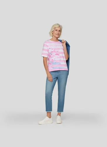 Rabe T-Shirt Gedruckter Ringel in Rosa für Damen - T-Shirt für Damen mit floralem Print und gestreiftem Design, aus hochwertiger Baumwoll-Elasthan-Mischung für optimalen Tragekomfort.