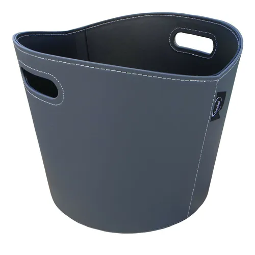 Holzkorb aus Kunstleder grau rund von TermaTech Korb für Kaminholz