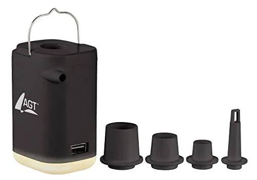 AGT Ballonpumpe: Mini-4in1-Akku-Luftpumpe, 4 Aufsätze, Powerbank-Funktion, 180l/Min (Pumpe, Luftpumpe USB, Elektronische)