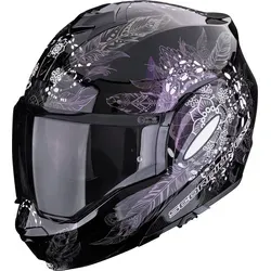 Scorpion EXO-Tech Evo Dream Modularhelm Schwarz/Grau/Dunkelgrün/Lila - S - Modularhelm mit innovativem Flip-Back-Design und optimaler Sicht dank Pinlock-Vorbereitung. Ideal für Sicherheit und Komfort beim Fahren, mit Dual-Homologation für vielseitige Nutzung.