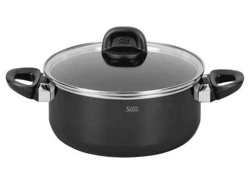 Silit Modesto Line Bratentopf Schwarz, Ø 24cm - Kochtöpfe mit Silargan®-Oberfläche, ideal für energiesparendes und vitaminschonendes Kochen. Perfekt zum Braten, Schmoren und Garen in einem Topf - Made in Germany!