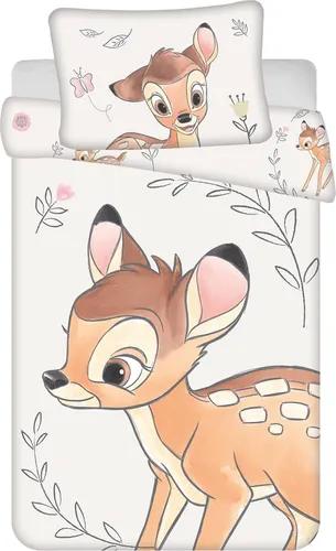 Jerry Fabrics Bambi Babybett-Bettwäsche-Set, 100% Baumwolle - Bettwäsche-Set für Kleinkinder (100 x 135 cm), wendbares Design mit Disney Bambi, schadstoffgeprüft und maschinenwaschbar für höchsten Komfort und Sicherheit.