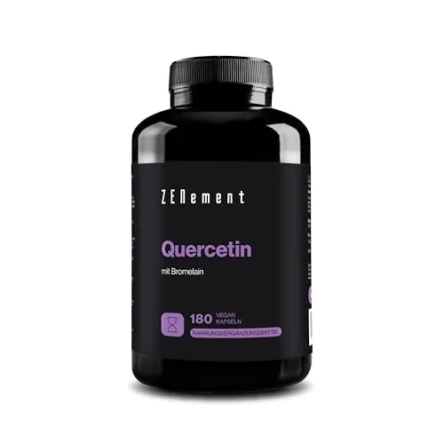 Quercetin – mit Bromelain für eine optimale Aufnahme – 500 mg reine Quercetin, standardisierter Extrakt (95%) – 180 vegane Kapseln – ohne Zusatzstoffe, glutenfrei, laktosefrei – Zenement