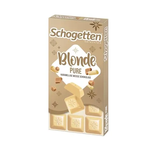Schogetten Blonde Pure I Karamell mit weißer Schokolade I 100 g SchokoladentafelI praktisch einzeln portioniert