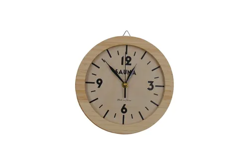 Saunauhr aus Kiefernholz Ø 22cm mit geräuschlosem Uhrwerk - Sauna-Zubehör, elegante Uhr aus Kiefernholz mit geräuschlosem Uhrwerk für entspannte Stunden in der Sauna.