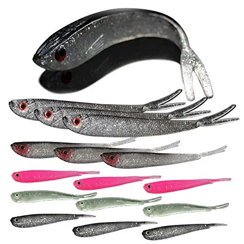 senvenelec 15Pcs künstliche köder, Künstlicher Regenwurm, Biomimetic Soft Silicone, Gabelschwanz, simulierter Angelköder, Grüne Umweltschutzmaterialien, Gute Dehnungsbeständigkeit.