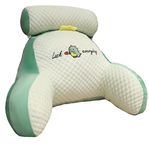 LANPEW Rückenkissen für Bett und Sofa mit Armlehnen Ergonomisches Lesekissen Erwachsene Atmungsaktives Lesesitzkissen mit Abnehmbarem Bezug Für Lesen,Arbeiten (Bohnensamt grün, 70 * 50cm)