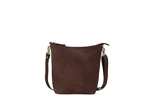 HOLZRICHTER Berlin - Umhängetasche aus Leder für Damen (No 2-3), Schultertasche 30x22x12cm, Echtleder Crossbody Bag, Handtasche für Alltag & Büro in Schwarz & Braun (Schokoladenbraun)