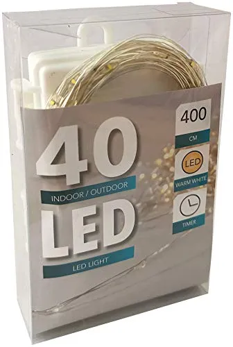 40er LED Drahtlichterkette mit Timer für innen und außen Batterie warmweiß (40er)