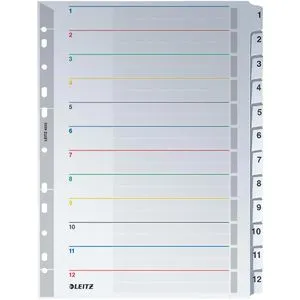 Leitz 4332-00-00 Karton Register, 1-12, A4 Überbreite, 12-teilig, weiß, wiederbeschreibbar