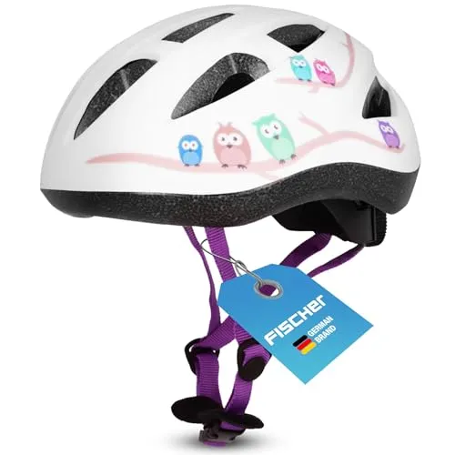 FISCHER Fahrradhelm Kinder Eule S/M - Fahrradhelm für Kinder mit optimaler Passform dank verstellbarem, beleuchtetem Innenring-System und 10 Belüftungslöchern für besten Tragekomfort.