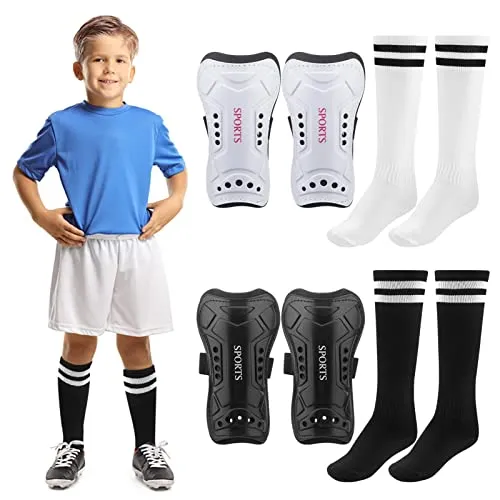 Fußball-Schienbeinschoner Set für Kinder 4-10 Jahre - Schienbeinschoner und Socken für optimalen Schutz und Komfort beim Fußballspielen. Mit anpassbaren Riemen und atmungsaktiven Socken für trockene Füße, ideal für aktive Jungen und Mädchen.