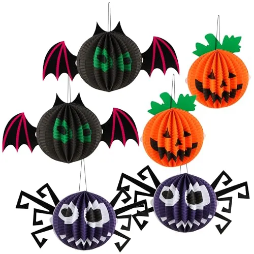 com-four® 6X Halloweenlaterne - Kleine Papierlaternen als Hängedekoration - Halloweendeko für die Wohnung - Faltbare Minilaternen zum Dekorieren (6X Laterne klein)