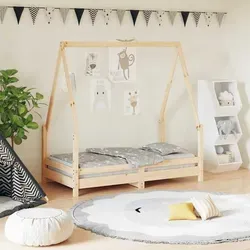 vidaXL Kinderbett 70x140 cm aus massivem Kiefernholz - Hochwertiges Kinderzimmermöbel mit Hausform-Design, bietet einen sicheren und gemütlichen Schlafplatz für Kinder von 18 Monaten bis 4 Jahren.