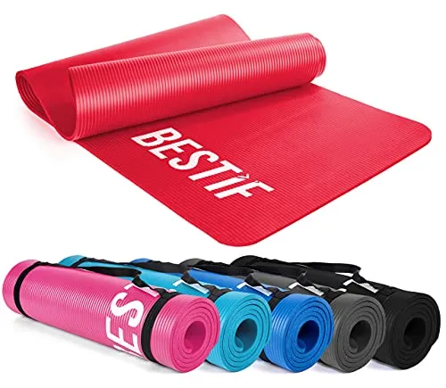 BESTIF Gymnastikmatte rutschfest Yogamatte Fitnessmatte Dicke Sportmatte 1 cm (Rot, 180 x 60 x 1cm)