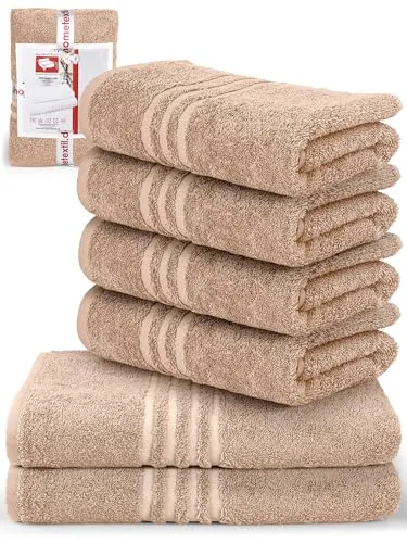 DecoHomeTextil Handtuch-Set 4 Handtücher 50 x 100 cm, 2 Badetücher 70 x 140 cm in Beige aus 100% Baumwolle, hochwertig, kuschelweich und saugstark
