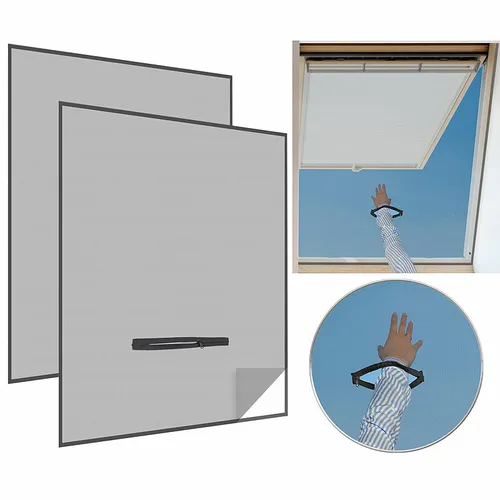 infactory 2er-Set Fliegengitter mit Fenster-Zugang, 150 x 180 cm, schwarz
