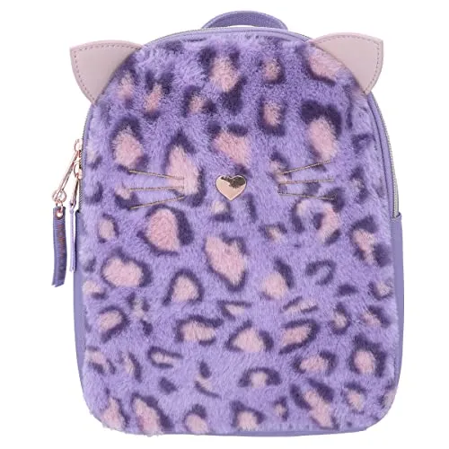 Depesche 12151 TOPModel Lilac Leo Love - Rucksack für Kinder mit Leo-Muster in Lila, Plüsch und Ohren, Tasche mit verstellbaren Trägern und Anhänger