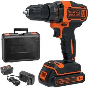 Black + Decker Akku-Bohrschrauber BDCDD186K - 1400 U/min Set - Akkuschrauber mit 18V Lithium-Ionen Akku, 10 Drehmomentstufen und Schnellspannbohrfutter. Ideal für präzises Bohren und Schrauben in einem praktischen Koffer.