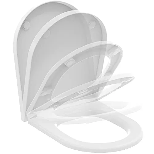 Ideal Standard Blend WC-Sitz Round mit Softclosing T376001 - Hochwertiger WC-Sitz aus Duroplast mit Edelstahl-Scharniere, ideal für eine langlebige und komfortable Sanitärinstallation in seidenweiß.