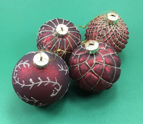 4er Set Christbaumkugeln 8cm aus Glas mit Glitterdekor(022415)