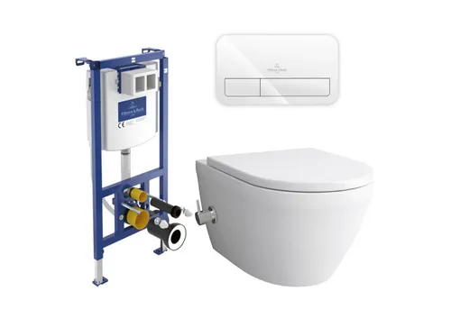 Alpenberger Vorwandelement WC Set Komplett: Dusch WC mit Villeroy & Boch Spülkasten - Vorwandelemente für modernes Badezimmer: Dusch-WC mit Softclose und Easyclean für mühelose Hygiene und Reinigung, ideal für höchsten Komfort.