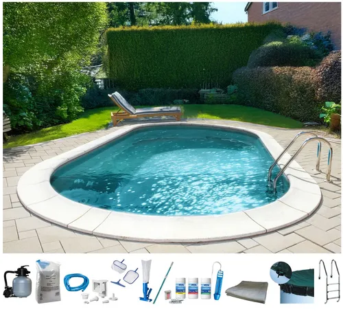 my POOL BWT Ovalpool PREMIUM - Komplett-Set (10-tlg) mit grauer Innenfolie - Ovaler Stahlwandpool mit 120 cm Höhe, 28.000 l Füllmenge und 8 Jahren Herstellergarantie. Ideal für entspannte Sommertage im eigenen Garten!