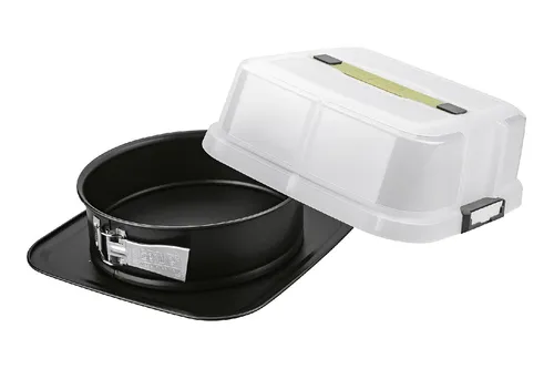 Zenker Springform Ø24cm Bake,Click&Go 7906 - Springform Ø24cm mit Haube, hitzebeständig bis +230°C und extra hohem Rand (8 cm) für perfekte Kuchen. Nachhaltige transparente Haube aus 100% New Green PP inklusive. Ideal für Backen und Transport.
