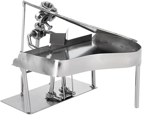 BRUBAKER Dekofigur Schraubenmännchen Pianist am Flügel - Kreative Dekofigur für Musiker, handgefertigt aus Eisen mit einzigartiger Metalloptik – ein ideales Geschenk und Blickfang für jeden Raum.