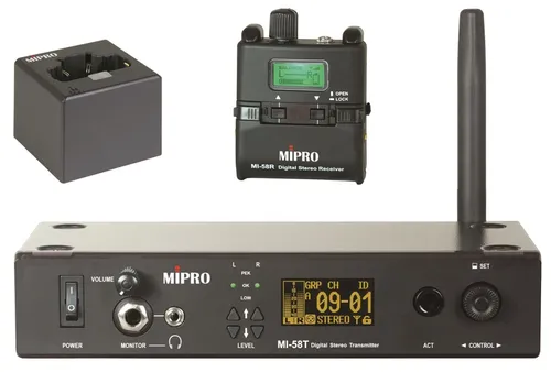 Mipro MI-58RT B-Stock In-Ear Monitoring-Set - Kopfhörer, digitales 5,8 GHz In-Ear Monitoring-Set mit bis zu 100 Meter Reichweite und Latenz <2,2 ms – ideal für professionelle Anwendungen.