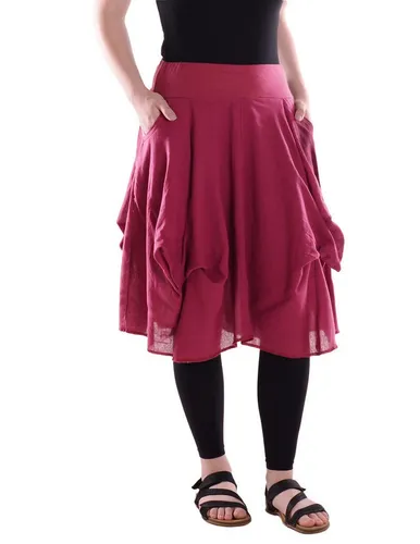 Vishes Sommerrock Damen knielanger Rock Baumwolle Vintage, Retro extra breiter Bund Alternative Bekleidung, Ethno, Hippie, Retro Style rot 40