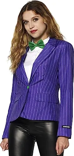 Suitmeister Damen-Blazer - The Joker - Lila - Blazer für Damen, offiziell lizenziertes The Joker-Kostüm, perfekt für Halloween und Partys, taillierte Passform mit Knopfverschluss und Innentaschen.
