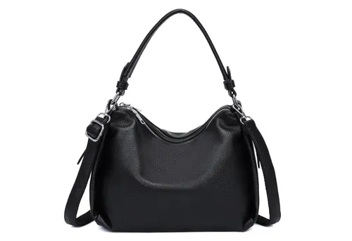 ITALYSHOP24 Schultertasche Damen - Elegante Umhängetasche in Schwarz mit 2 Gürteln - Stylische Schultertasche aus Kunstleder, ideal für Büro, Freizeit und Urlaub. Inklusive verstellbarem Schulterriemen und 2 Gürtel für individuellen Style.
