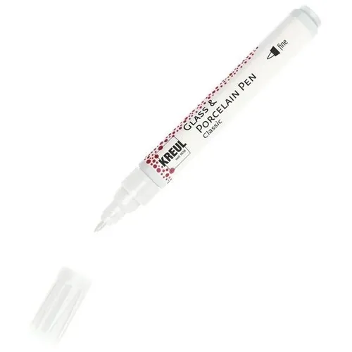 KREUL 16441 - Glass Porcelain Pen Classic fine, weiß, formstabile Spitze für präzise Linien, wasserfest und spülmaschinenfest nach dem Einbrennen