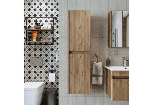 Roomart Badmöbel-Set Badmöbel Set ATRIA 85 cm mit Waschbecken & Hochschrank, (Bademöbel Set ATRIA 85 cm mit Waschbecken & Schränken in 4 Farben)